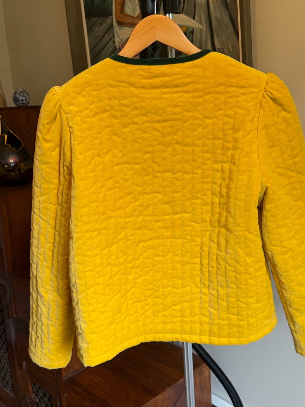 Urge Quilted Yellow Jacket with Dark Green Trim - Picture 9 of 10